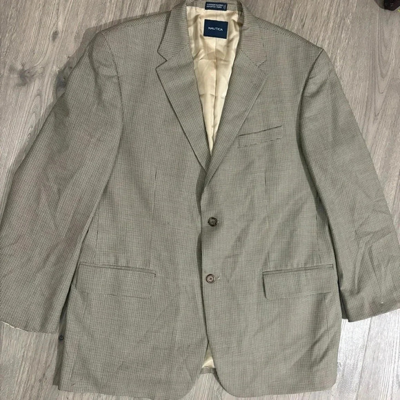 Náutica Men’s Blazer Sports Coat Sz 46L Button Front 100% wool (missing Button) - Picture 1 of 14